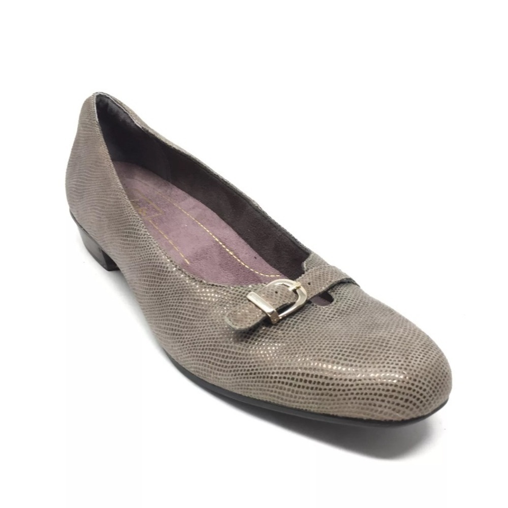 Clarks Artisan Caswell Genoa Womens Taupe Gold Leather Loafer Flat Shoe Sz 6.5